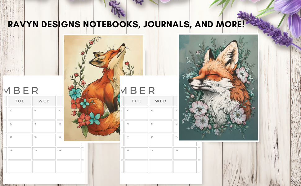 Fantastic Fox & Flowers  12 Month Calendar