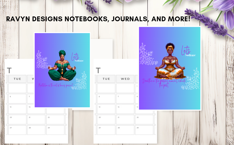 Beautiful Plus Size Black Women Wellness & Meditation 12 Month Calendar